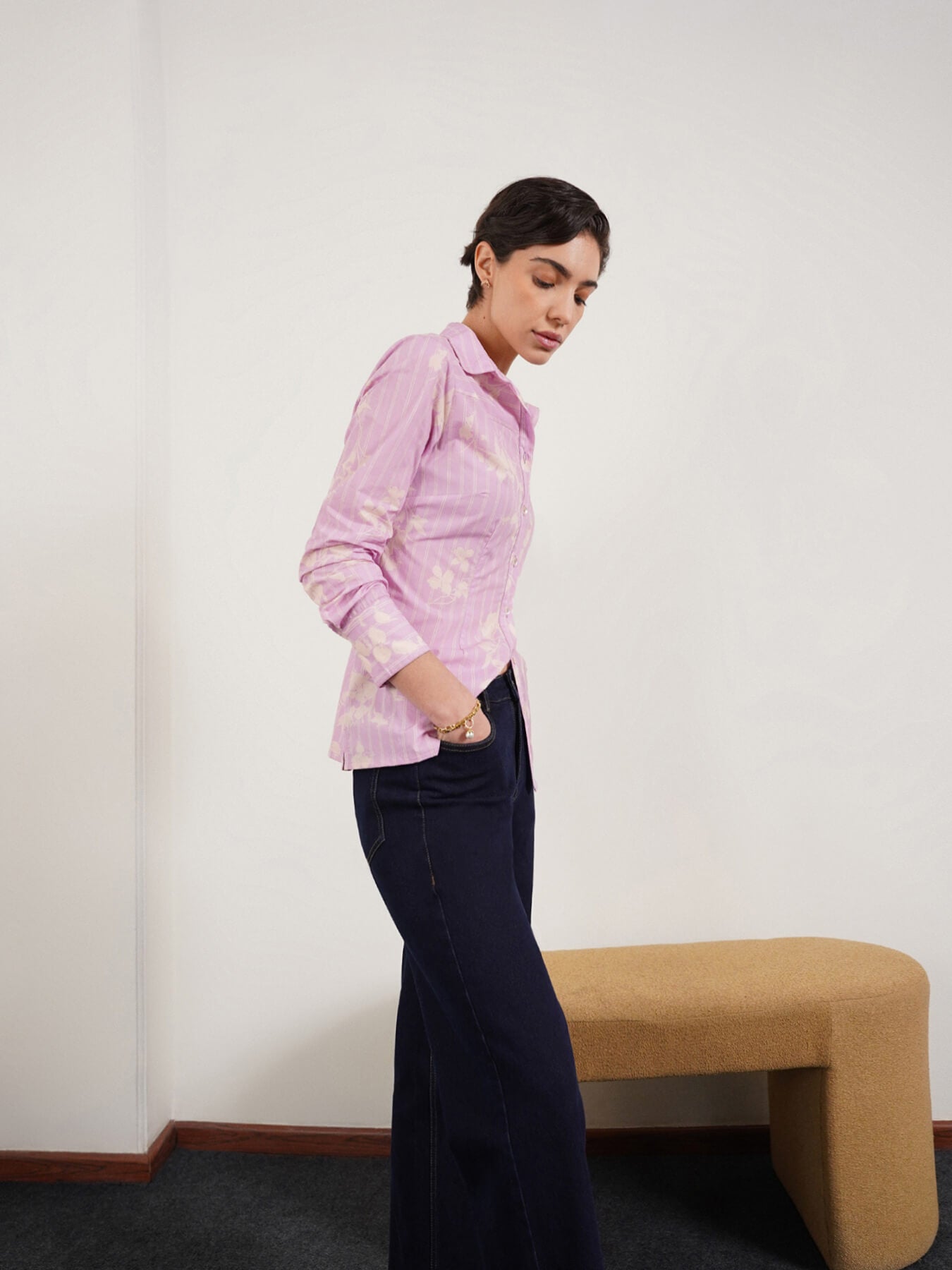 Cotton Striped Fitted Shirt - Lavender