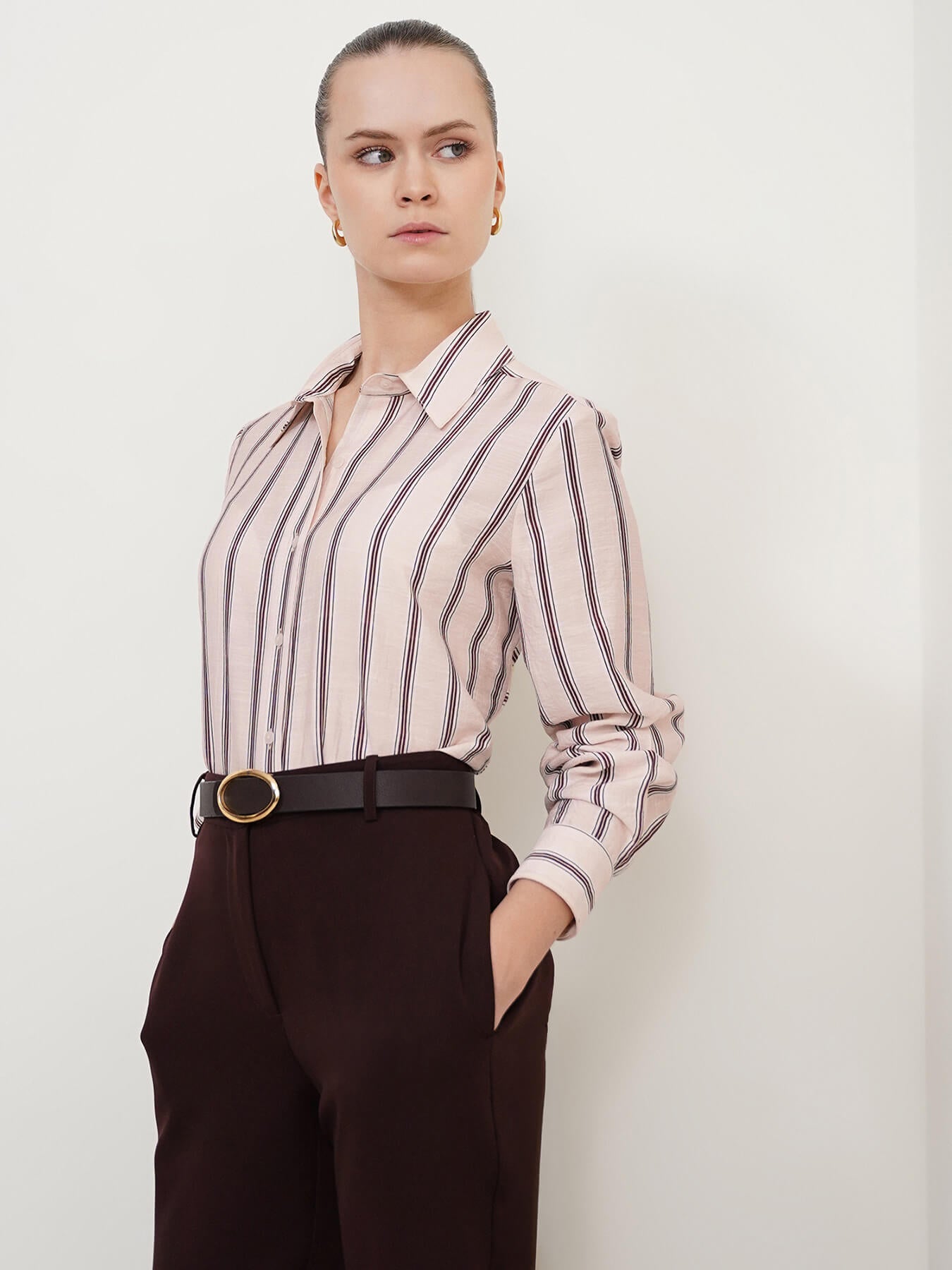 Viscose Striped Shirt - Peach