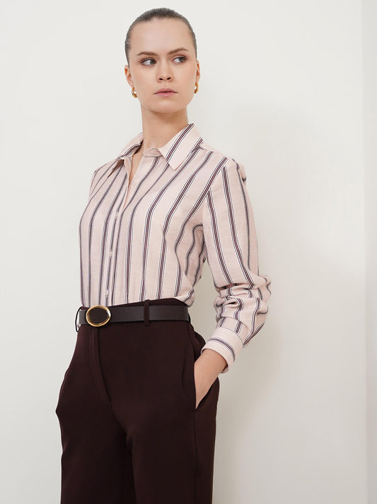 Viscose Striped Shirt - Peach
