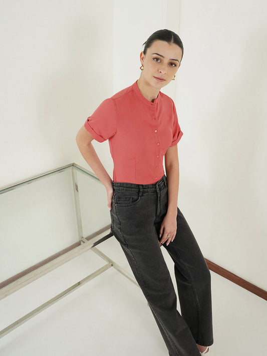 Mandarin Collar Shirt - Pink
