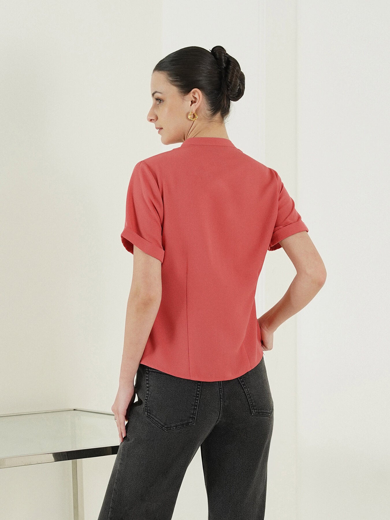 Mandarin Collar Shirt - Pink