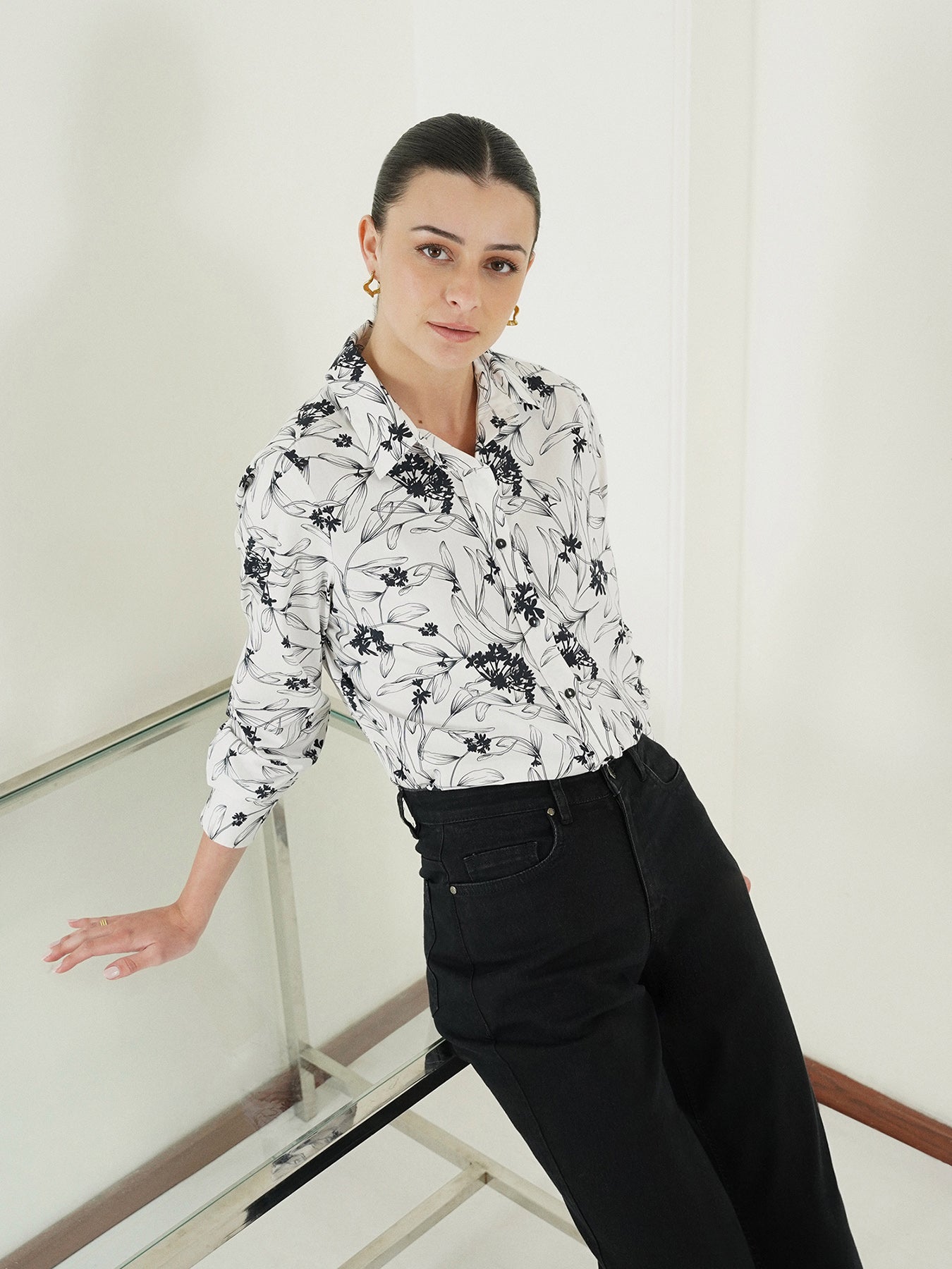 Cotton Abstract Print Shirt - White