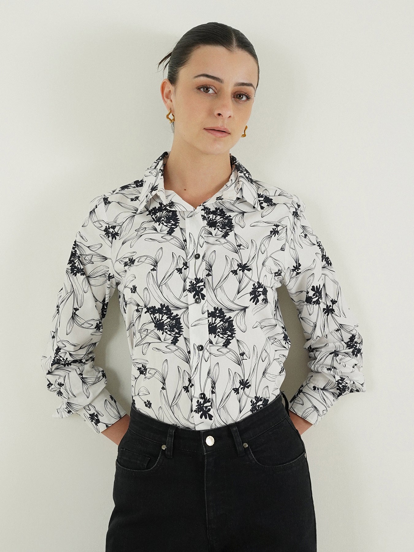 Cotton Abstract Print Shirt - White