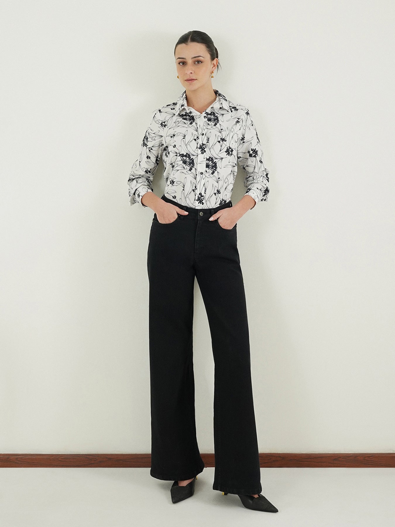 Cotton Abstract Print Shirt - White