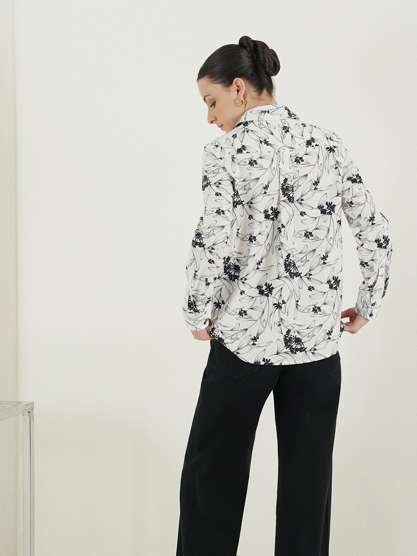 Cotton Abstract Print Shirt - White
