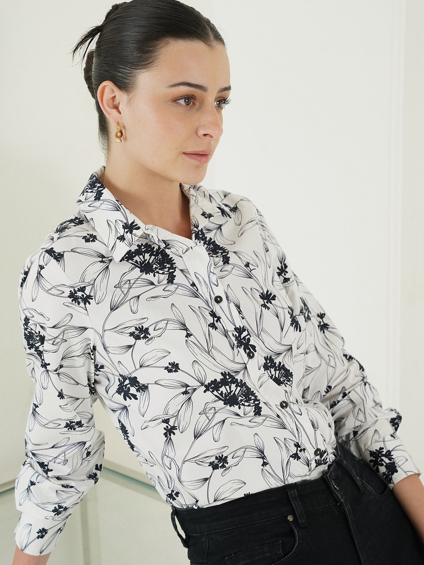 Cotton Abstract Print Shirt - White