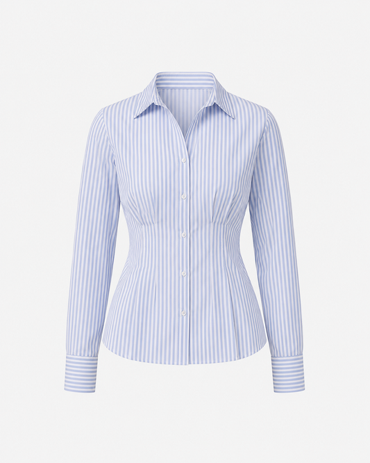 Striped Cinched Waist Shirt - Blue