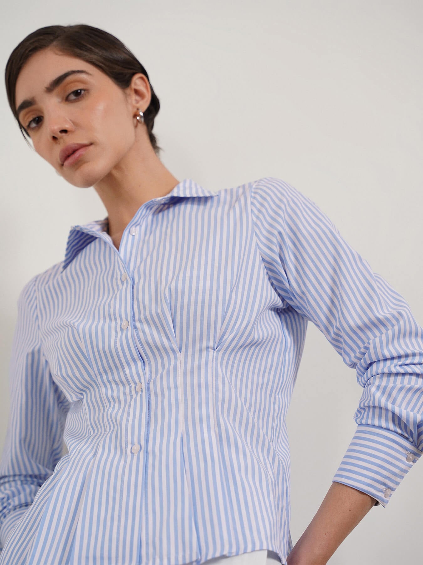 Striped Cinched Waist Shirt - Blue