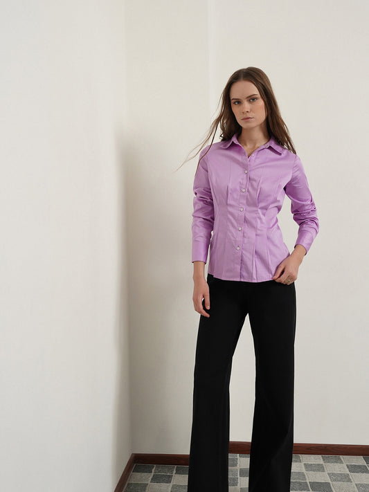 Cotton Cinched Waist Shirt - Lavender