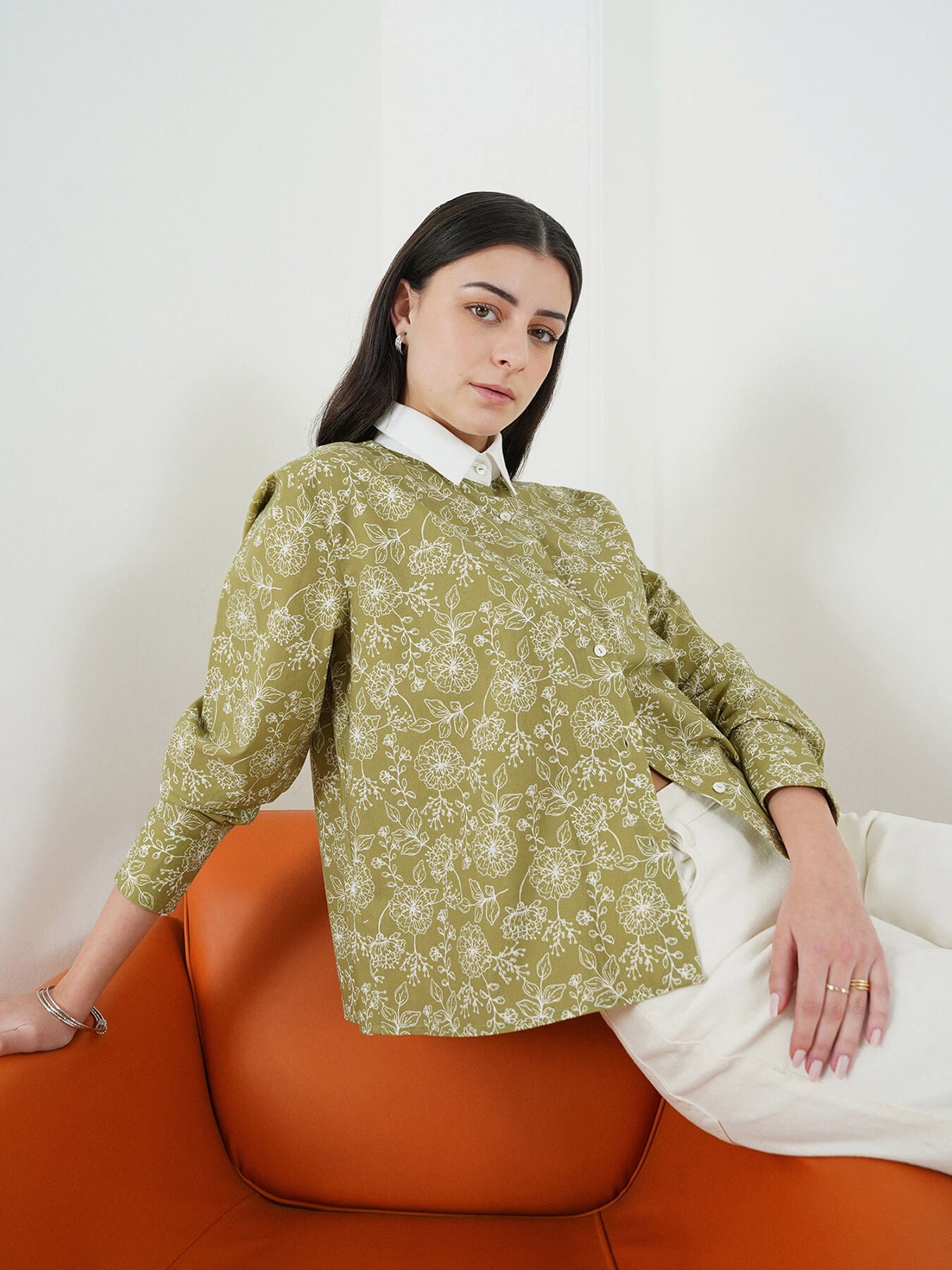 Cotton Floral Shirt - Green
