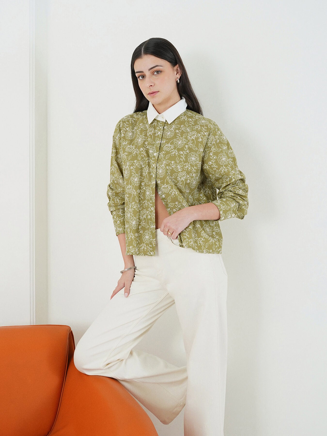 Cotton Floral Shirt - Green