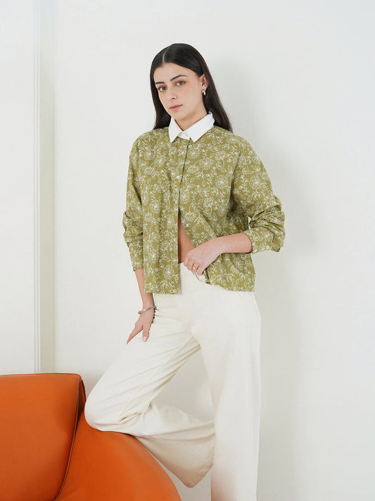 Cotton Floral Shirt - Green