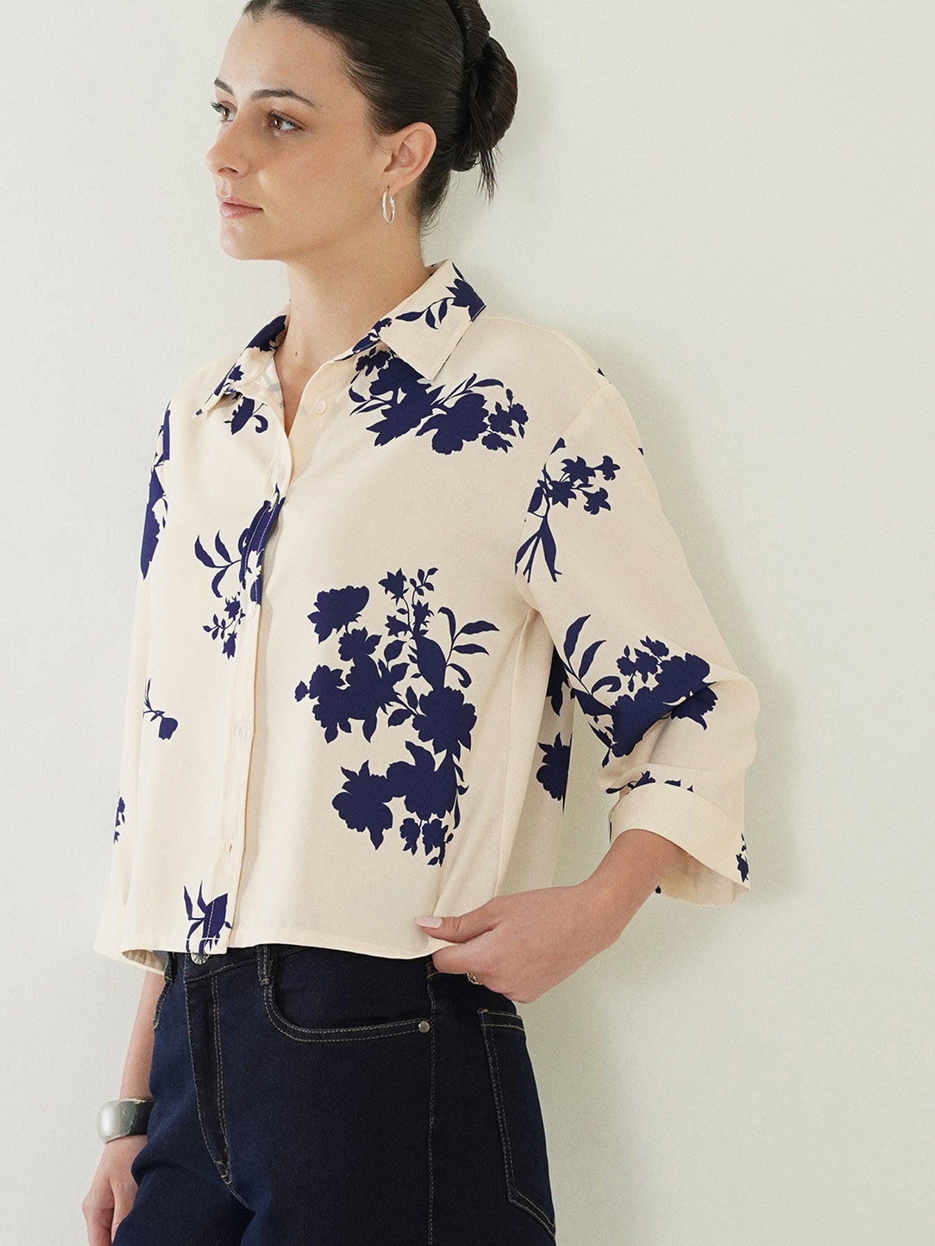 Floral Cropped Shirt - Off White