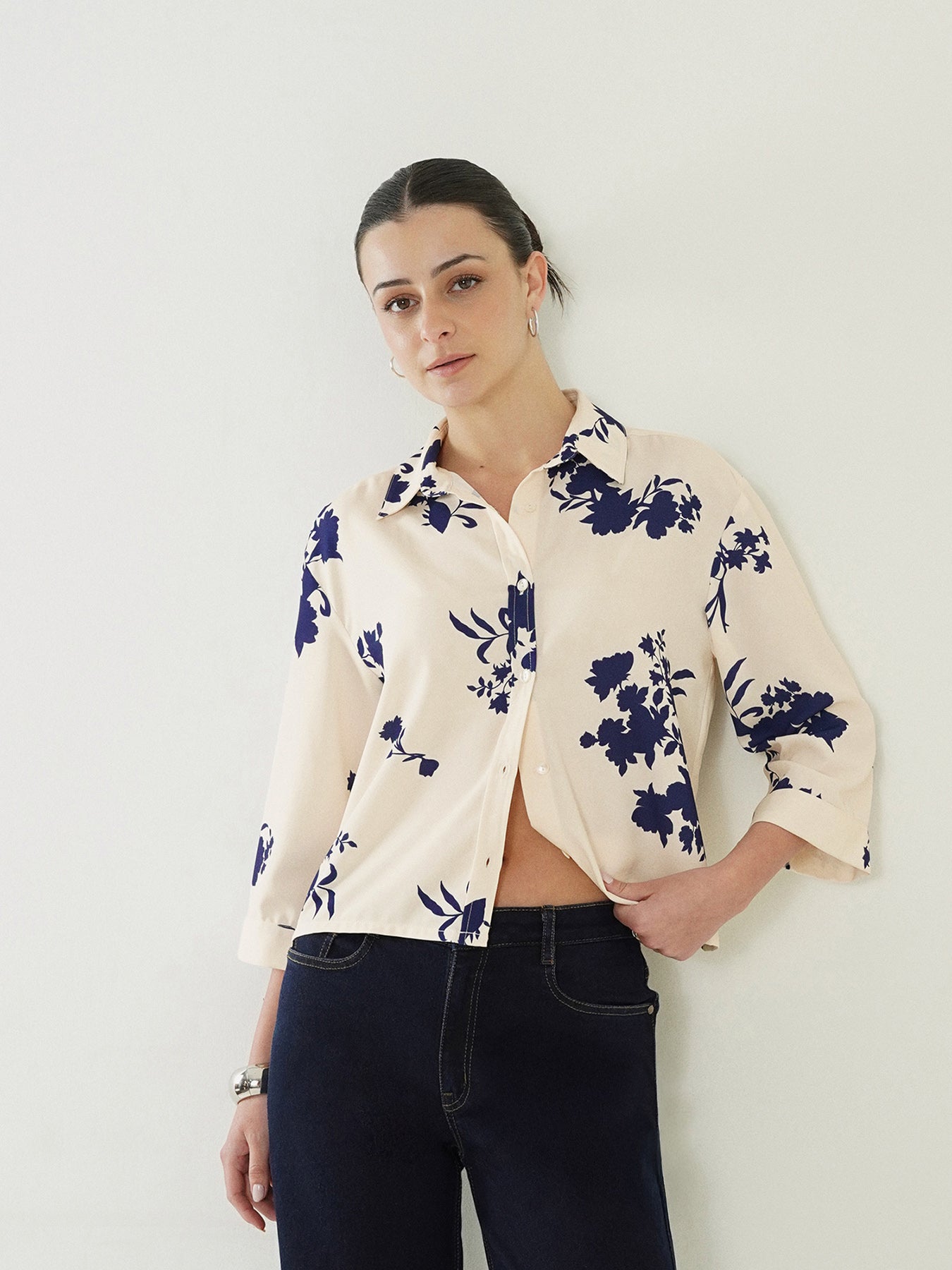Floral Cropped Shirt - Off White
