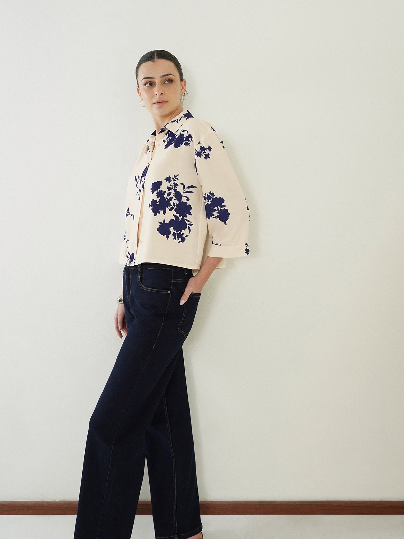 Floral Cropped Shirt - Off White