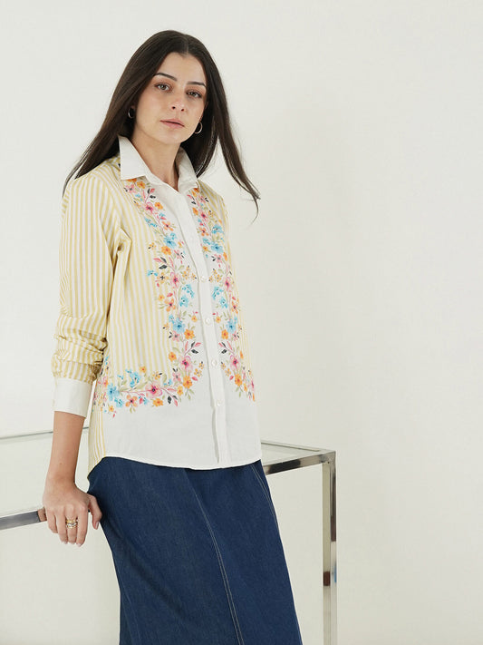 Cotton Floral Shirt - White