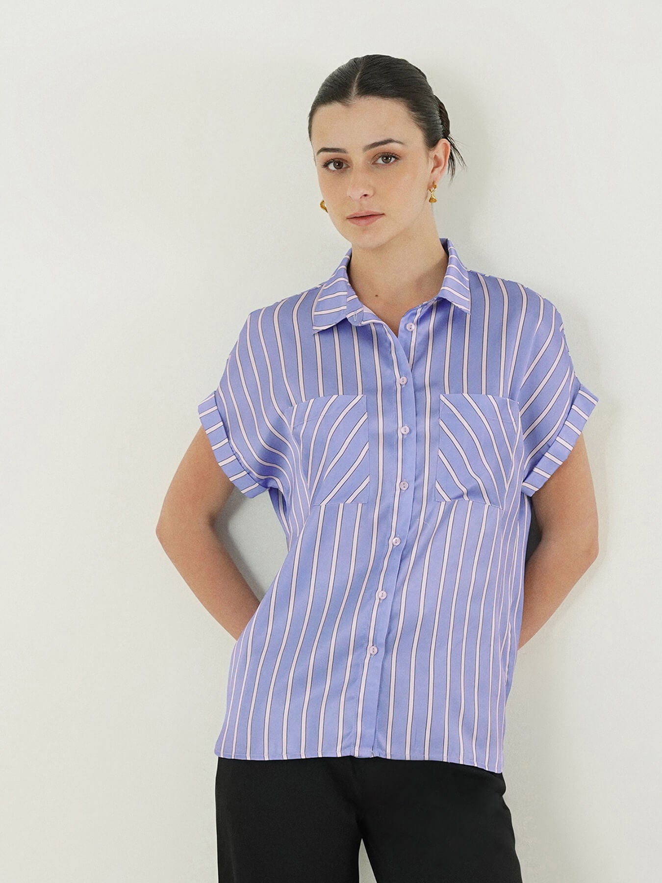Satin Striped Shirt - Blue