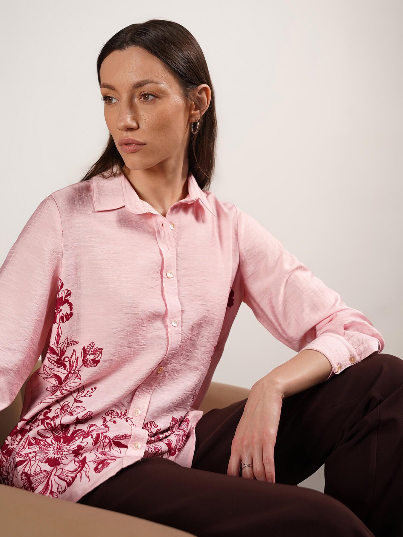 Viscose Floral Shirt - Pink