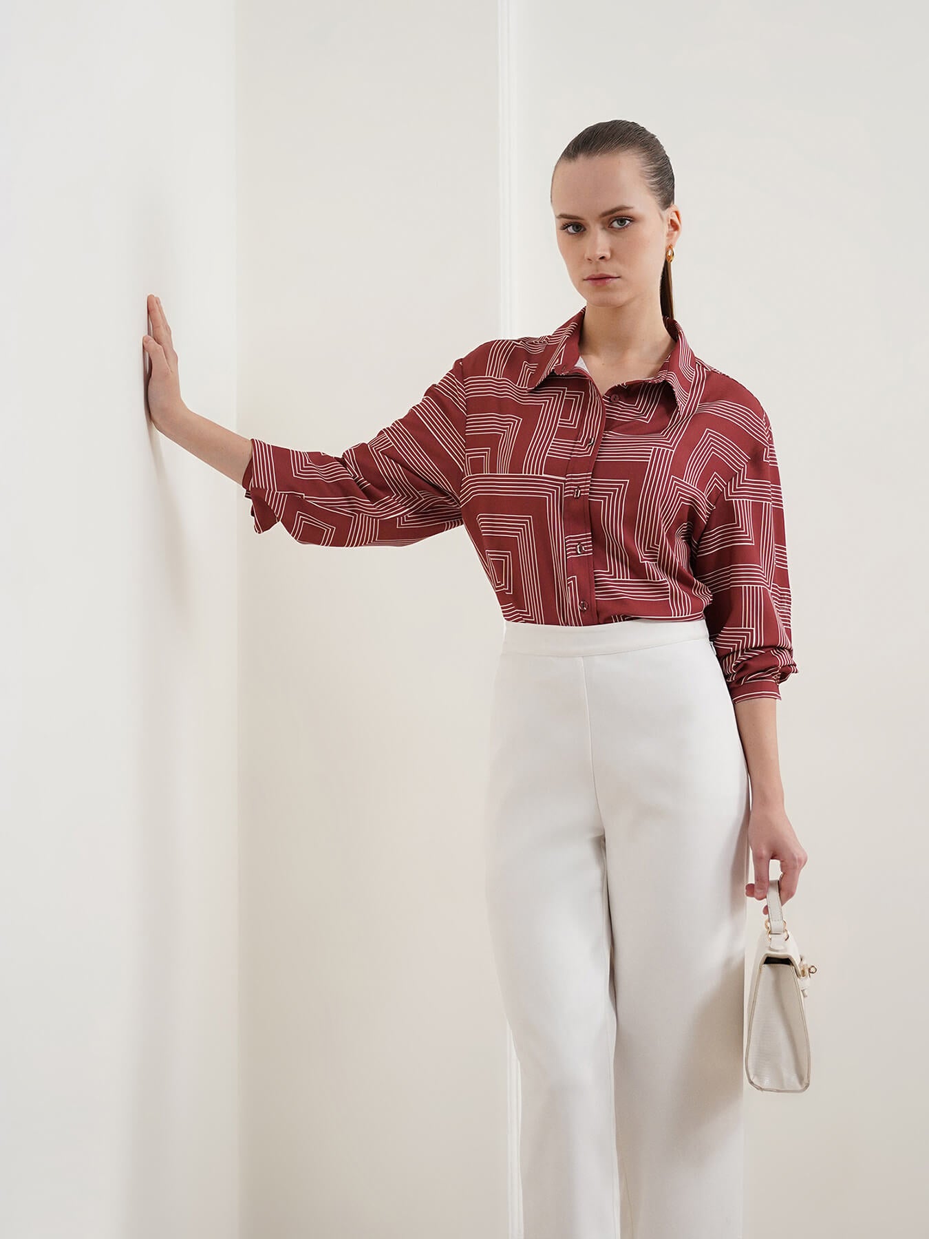 Geometric Print Shirt - Burgundy