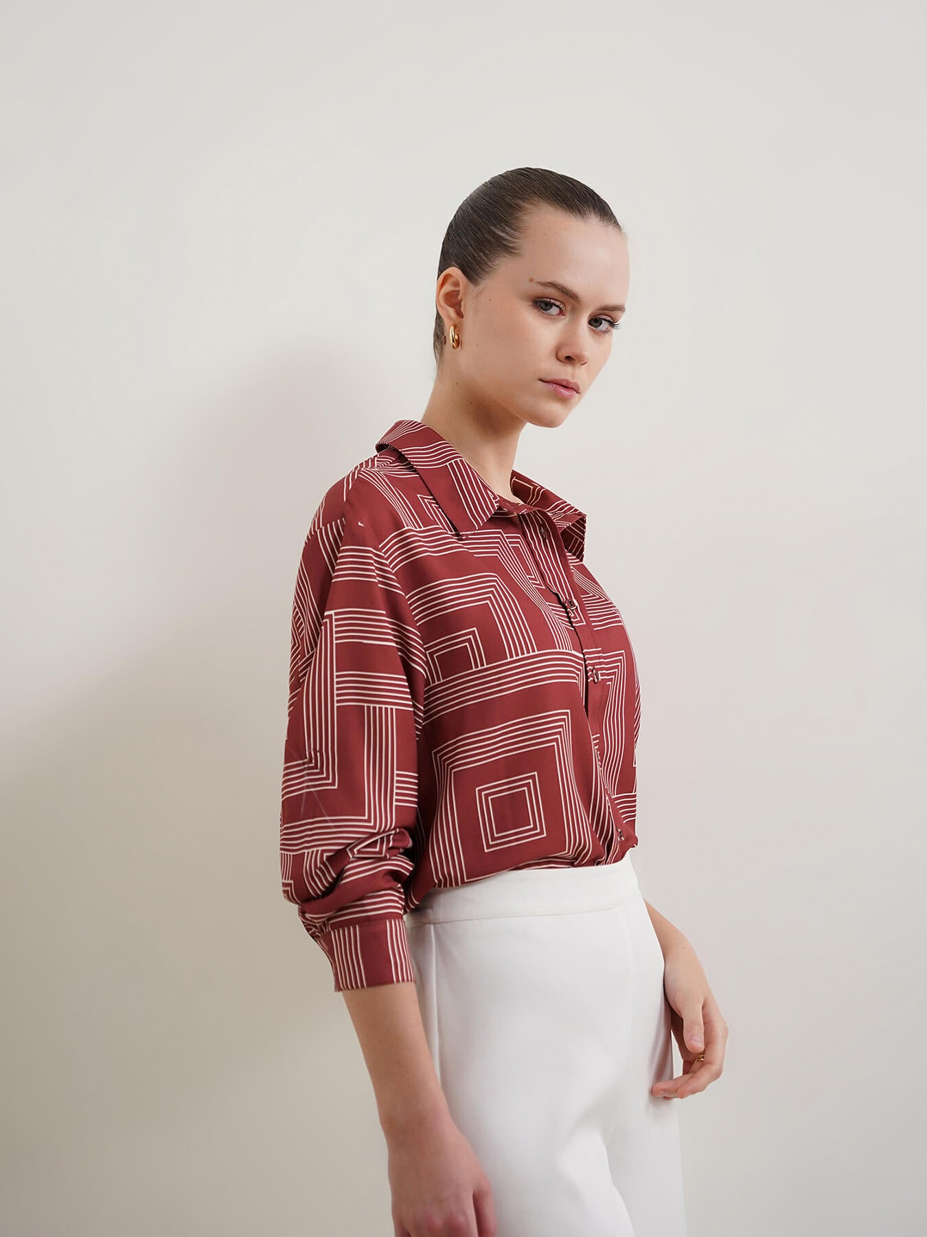 Geometric Print Shirt - Burgundy