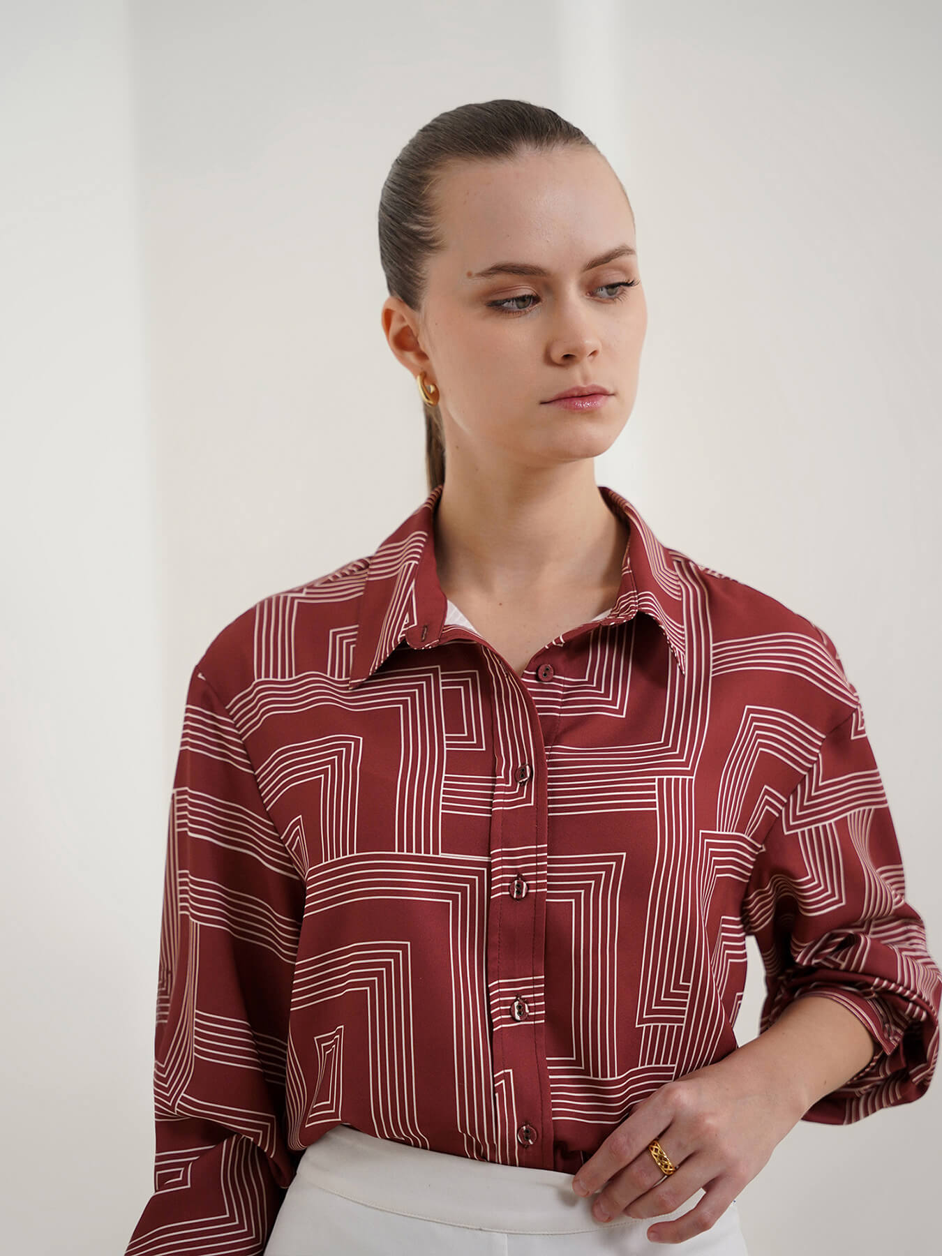 Geometric Print Shirt - Burgundy