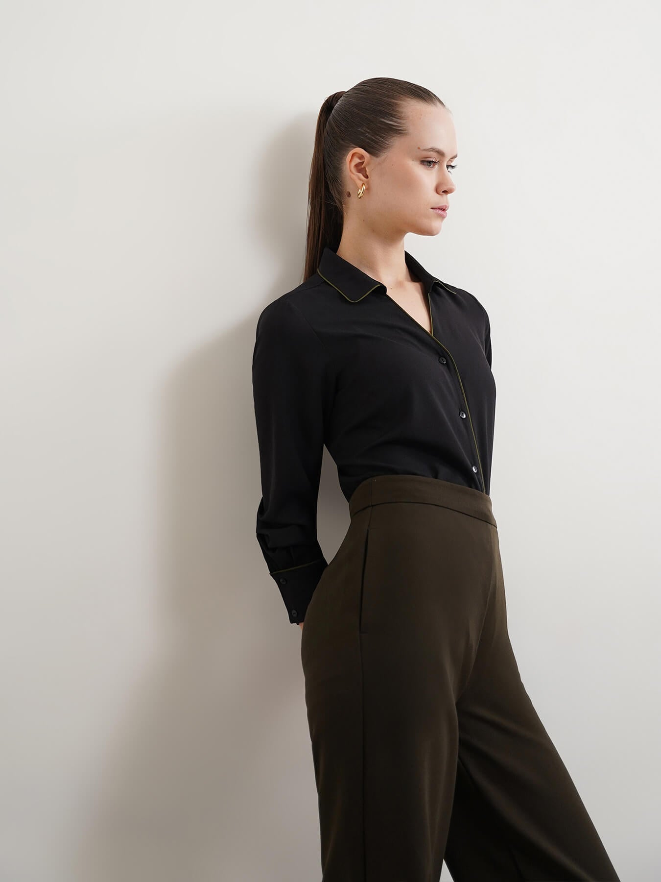 Contrast Piping Shirt - Black
