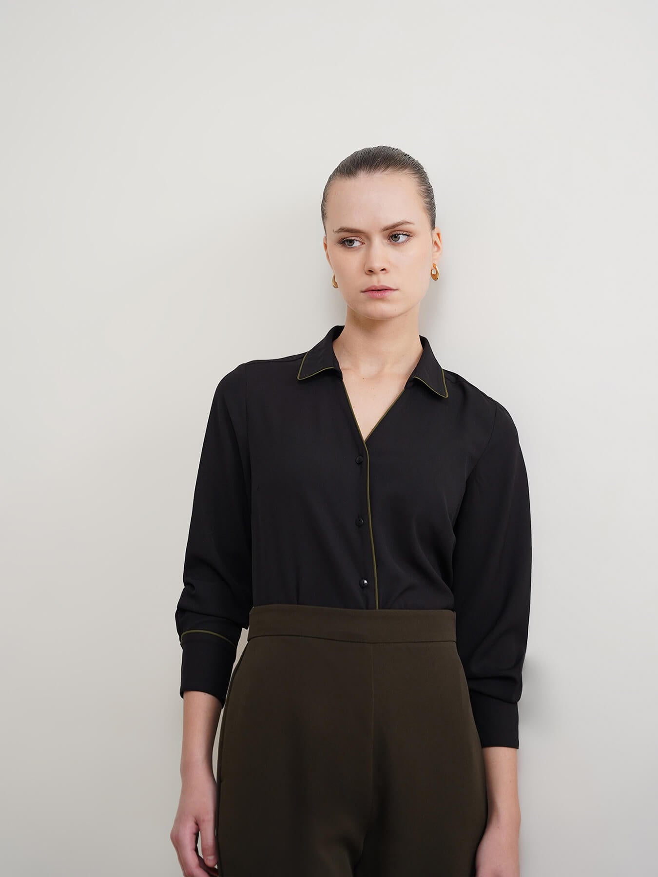 Contrast Piping Shirt - Black