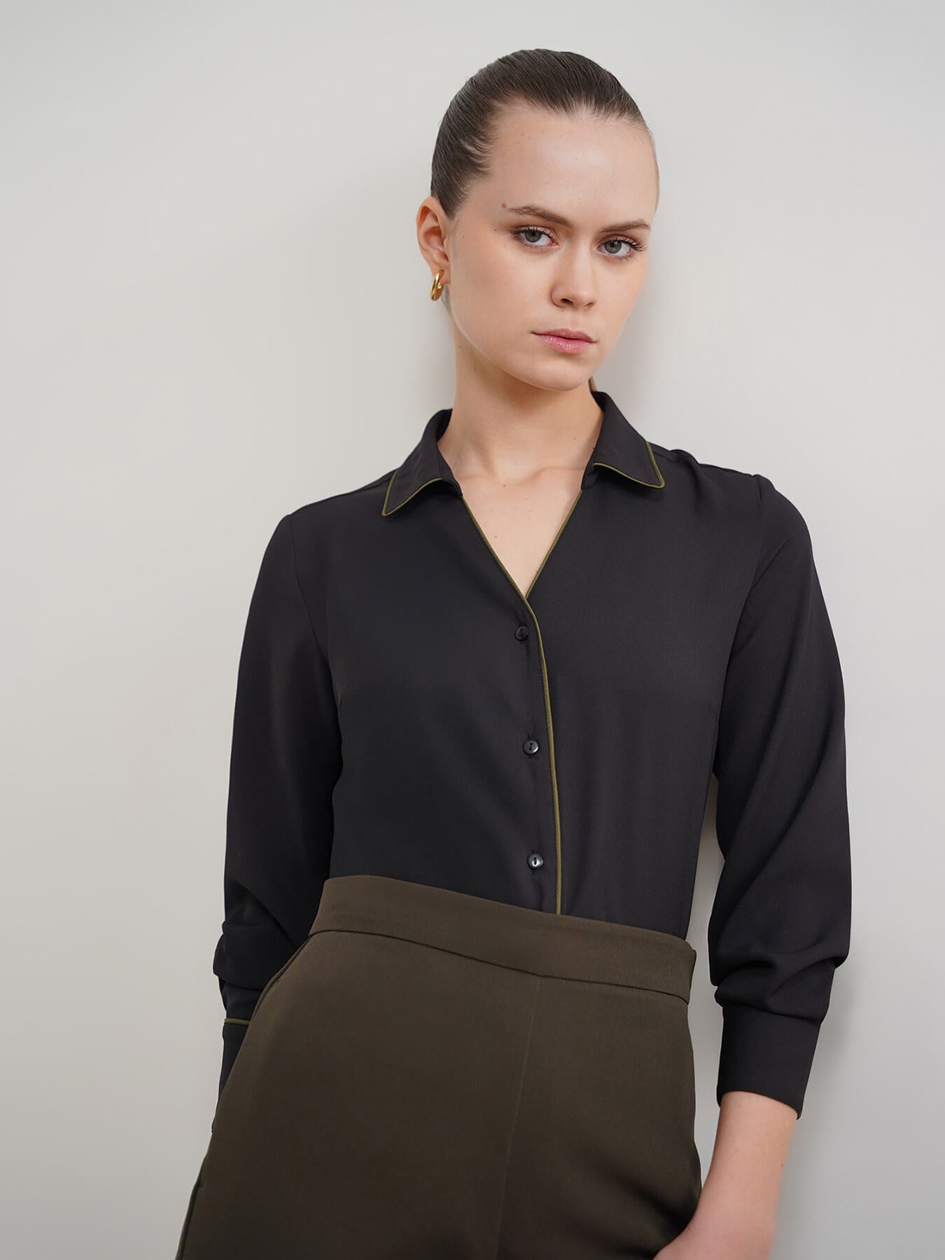Contrast Piping Shirt - Black