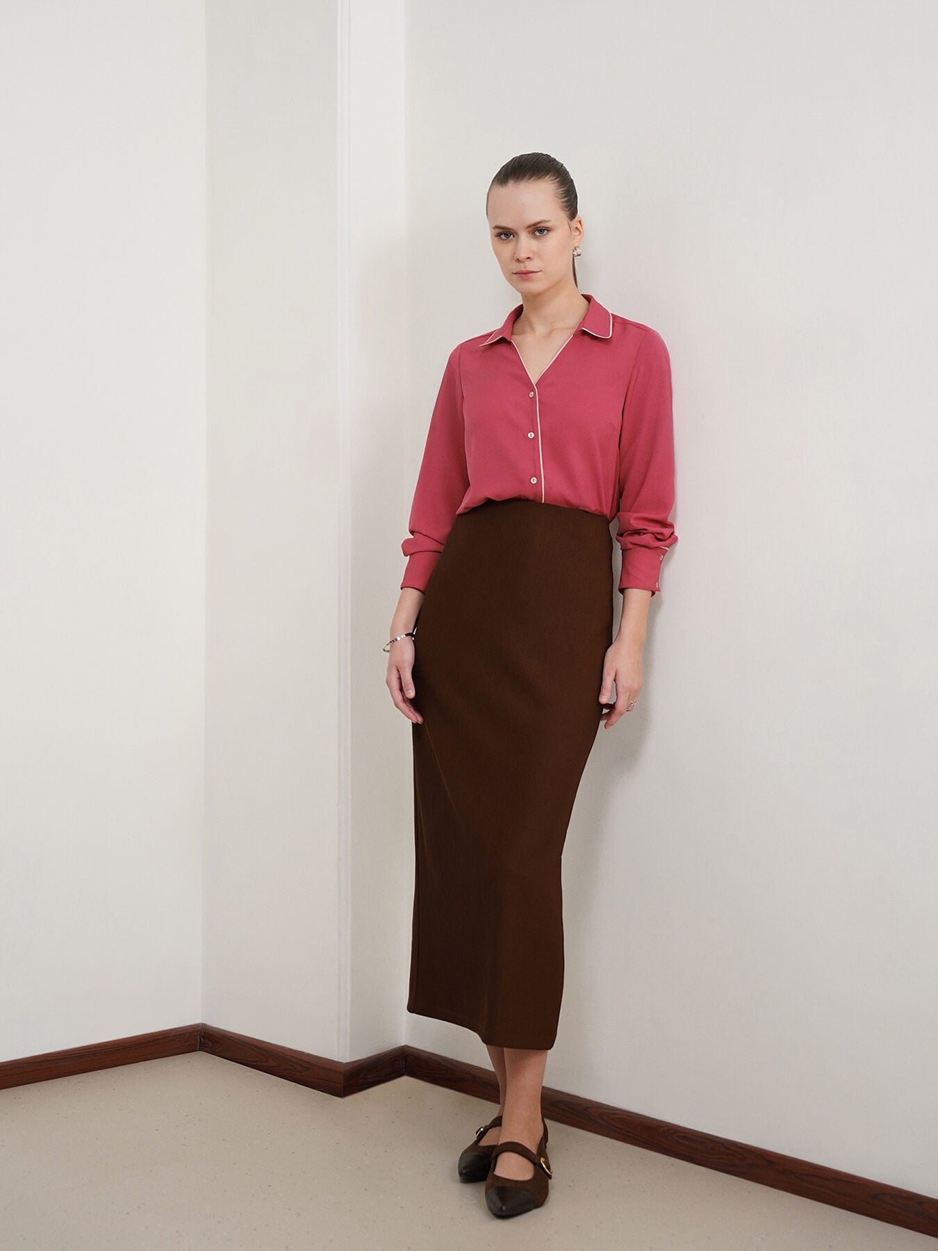 Contrast Piping Shirt - Pink