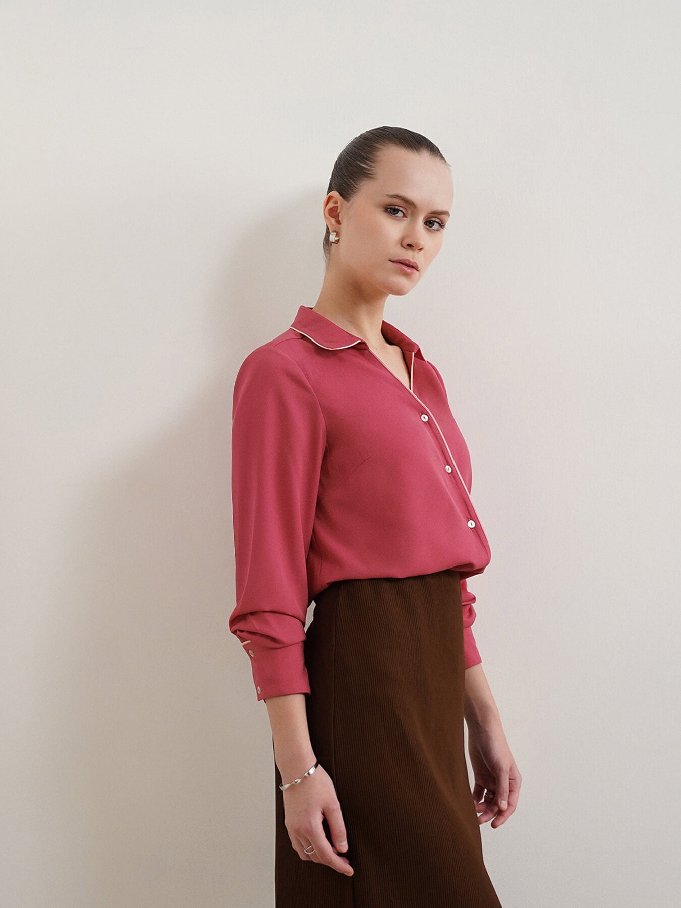 Contrast Piping Shirt - Pink