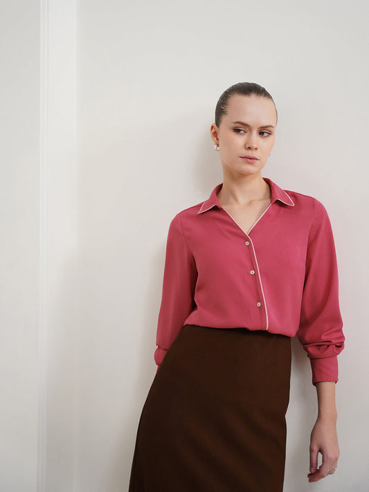Contrast Piping Shirt - Pink
