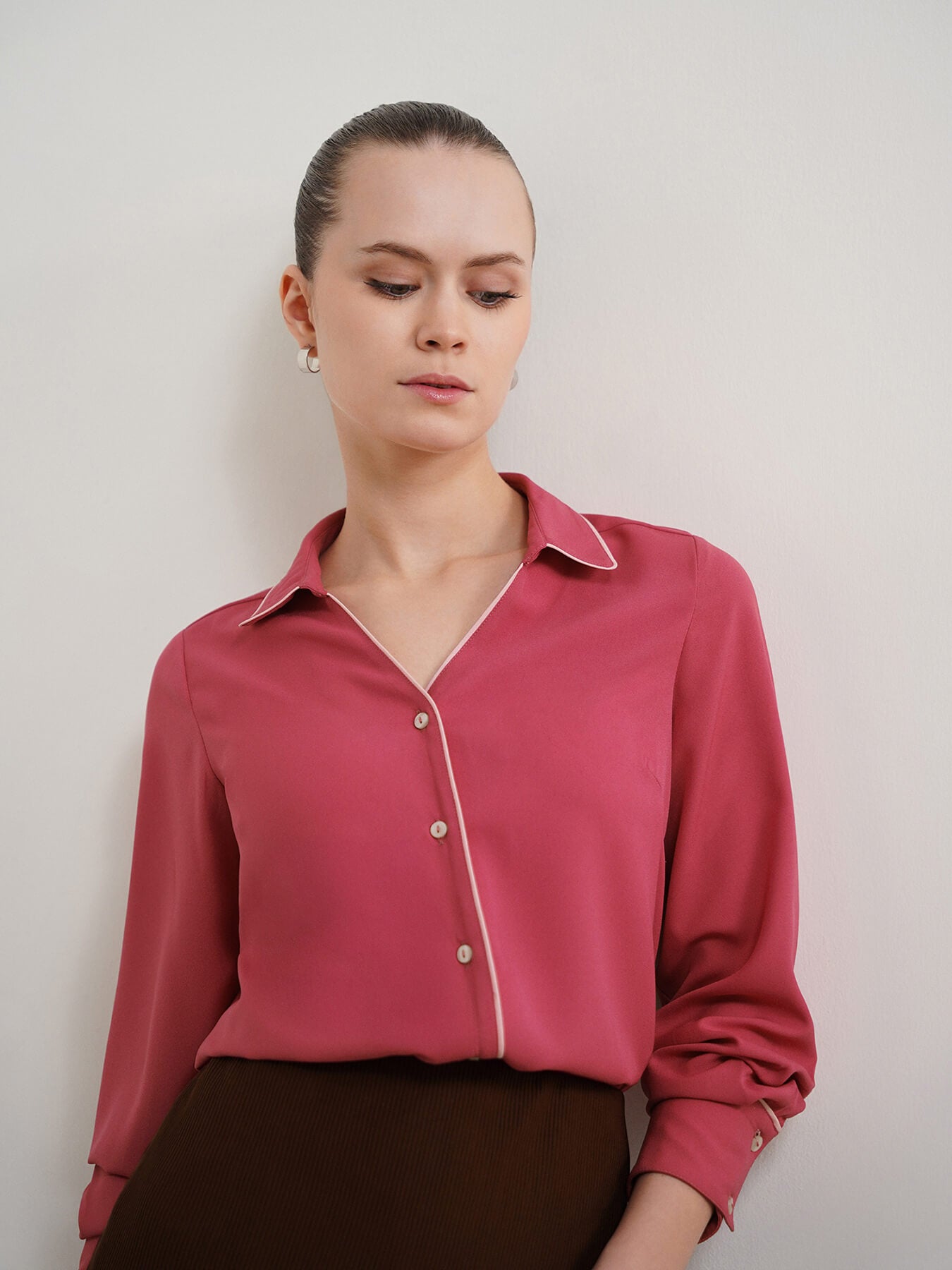 Contrast Piping Shirt - Pink