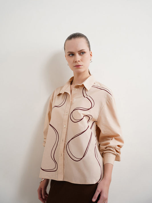 Pure Cotton Abstract Print Shirt - Beige