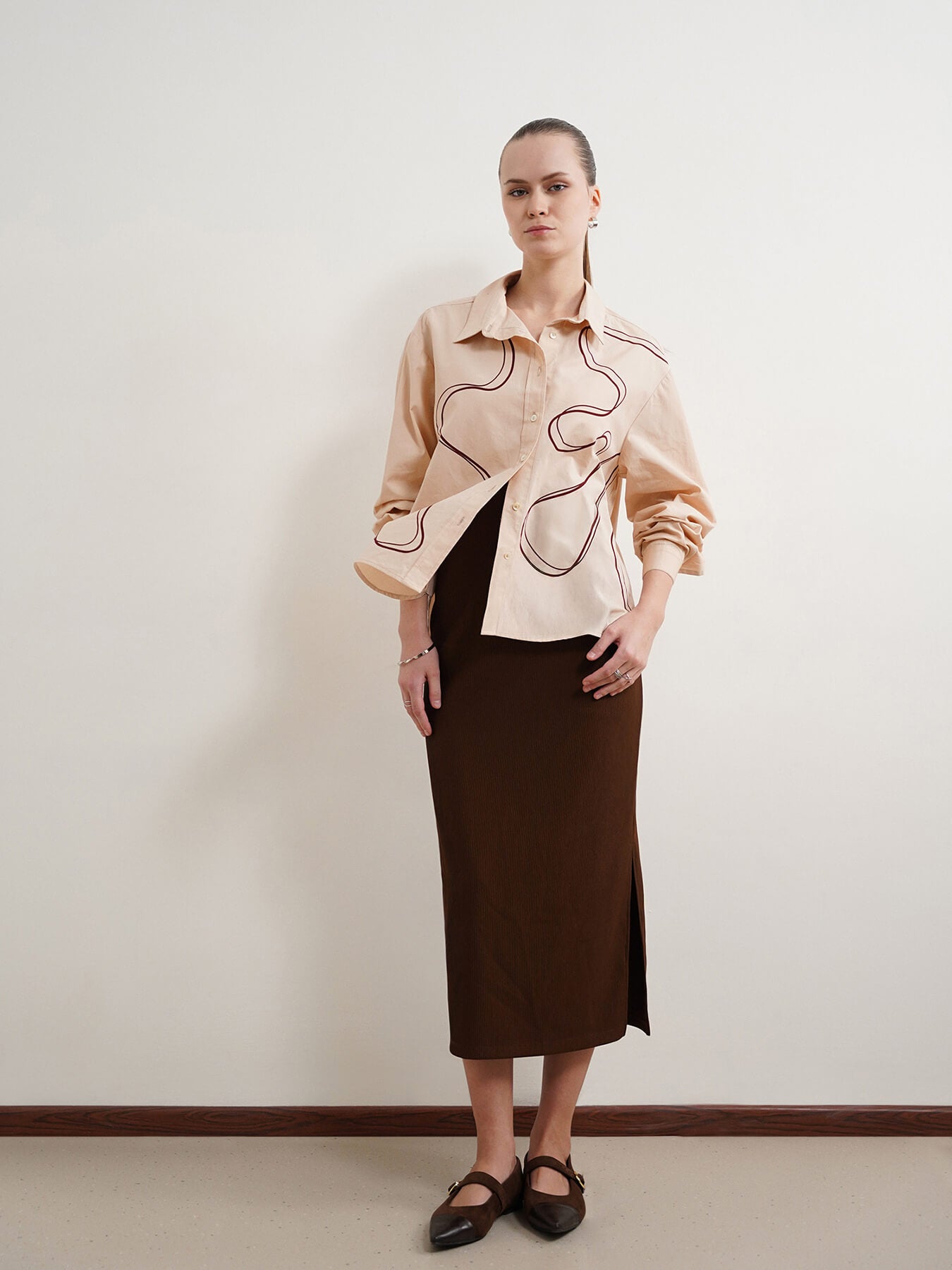 Pure Cotton Abstract Print Shirt - Beige