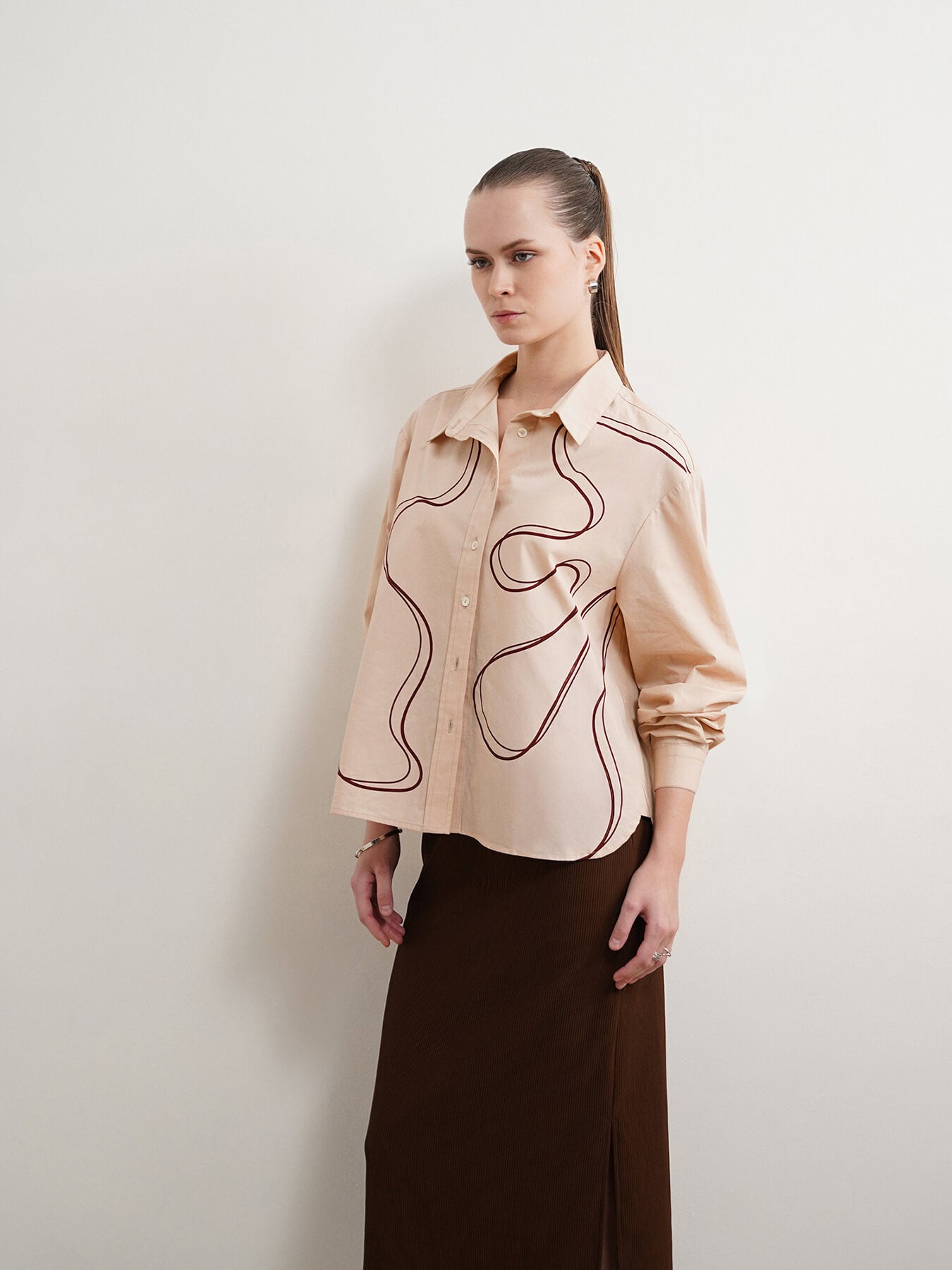 Pure Cotton Abstract Print Shirt - Beige