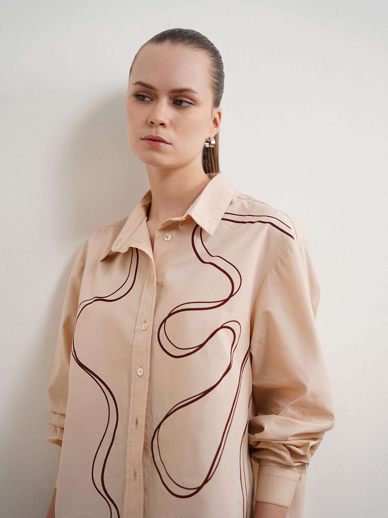 Pure Cotton Abstract Print Shirt - Beige