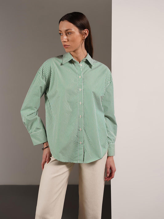 Relaxed Striped Shirt - Green