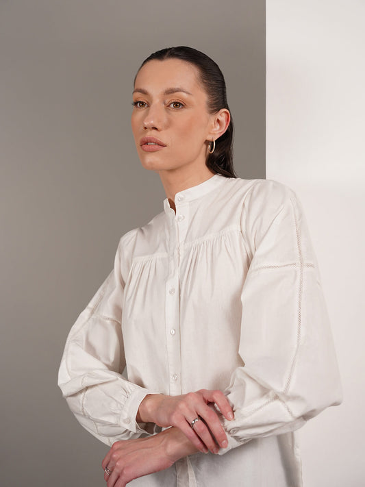 Pure Cotton Mandarin Collar Shirt - White