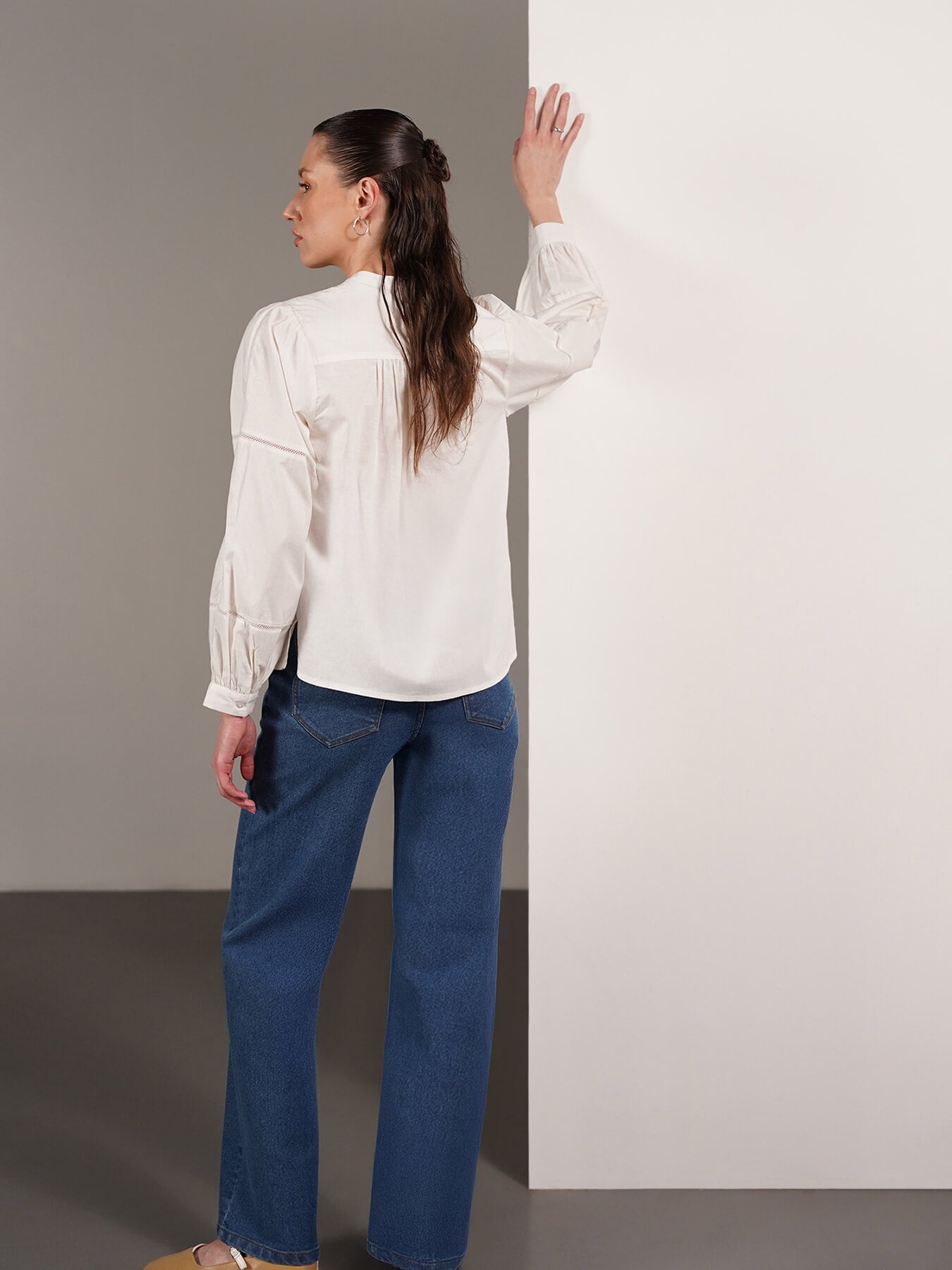Pure Cotton Mandarin Collar Shirt - White