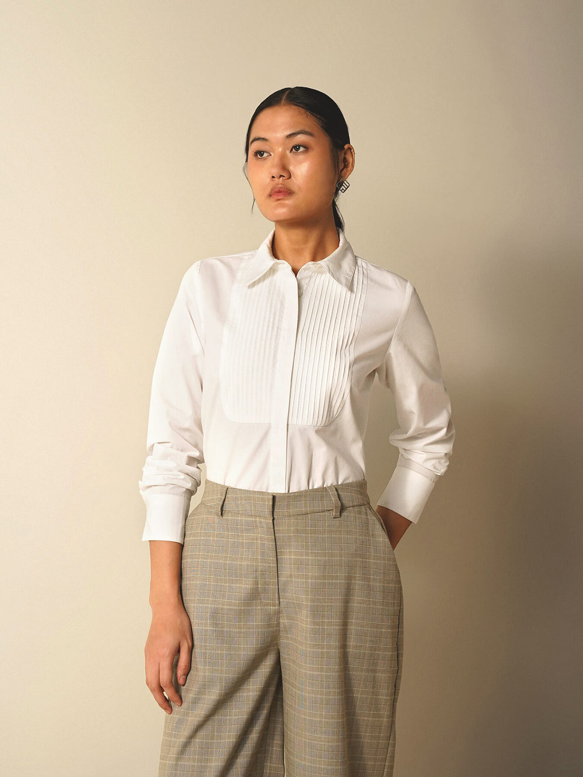 Cotton Pintuck Detail Shirt - White