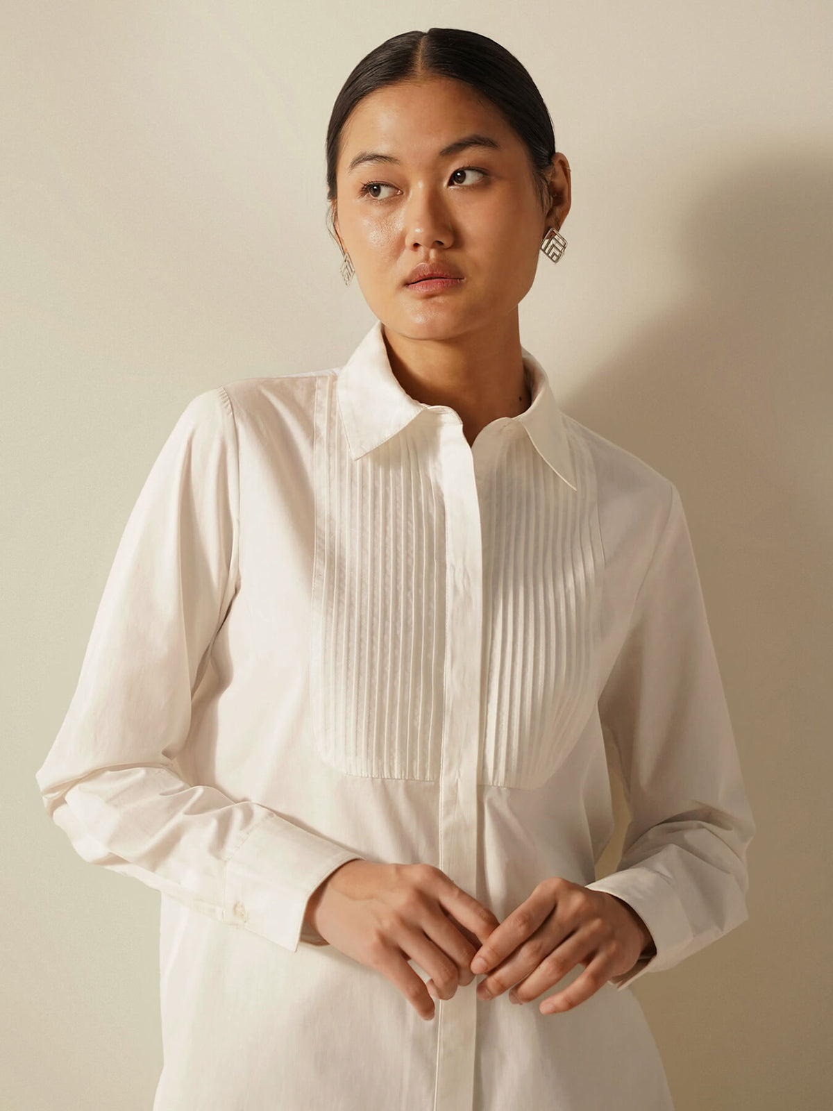 Cotton Pintuck Detail Shirt - White
