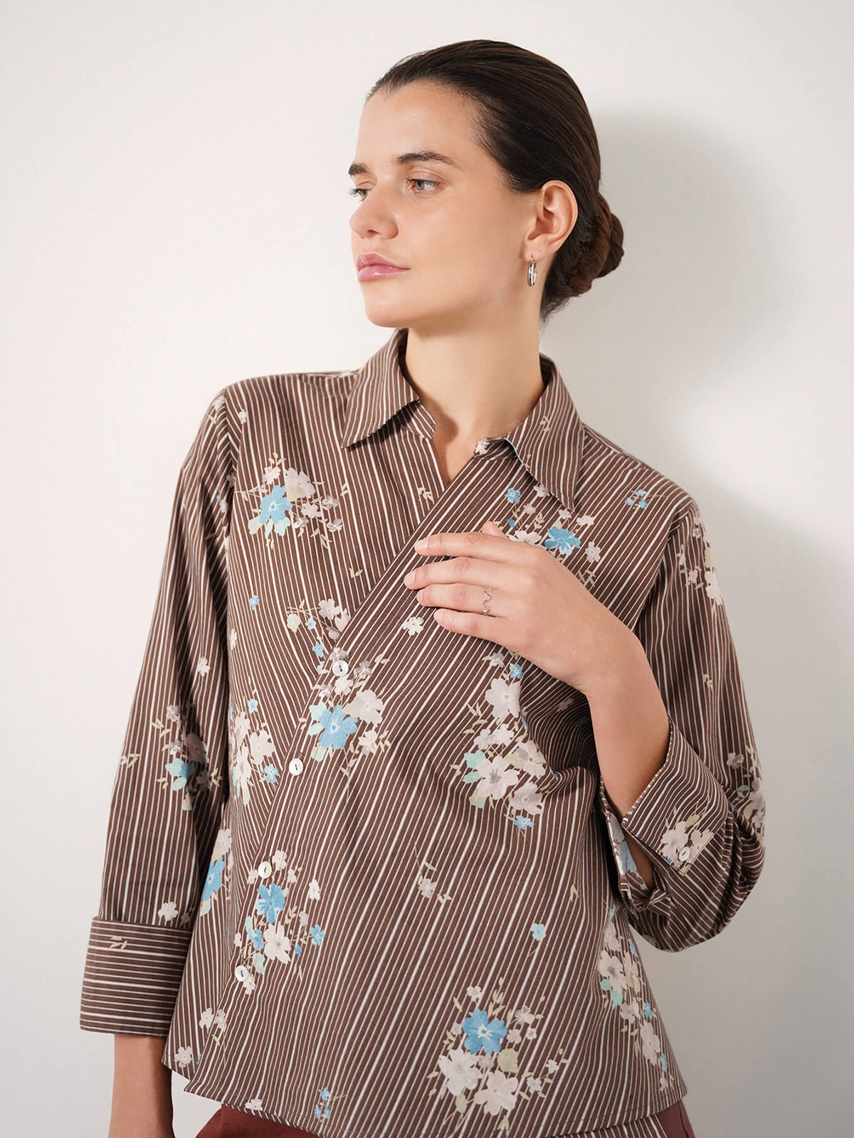 Pure Cotton Floral Shirt - Brown