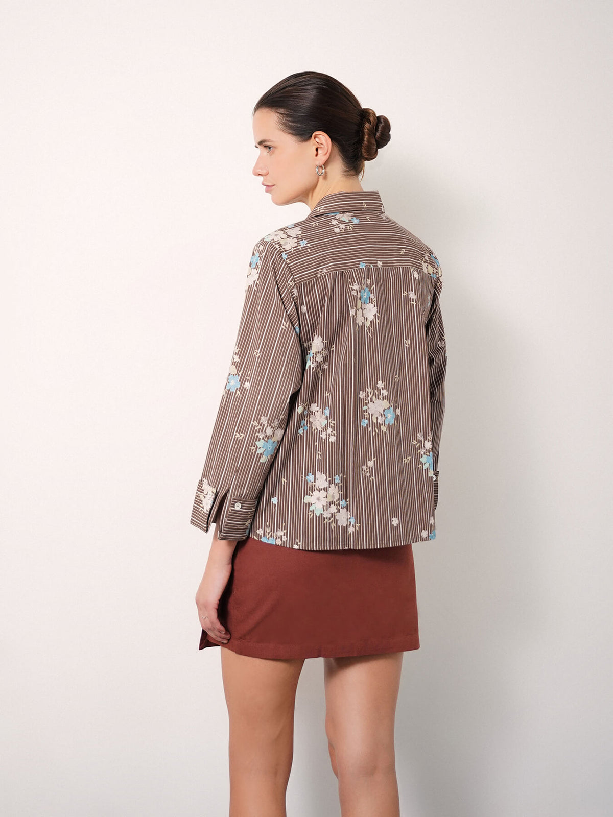 Pure Cotton Floral Shirt - Brown