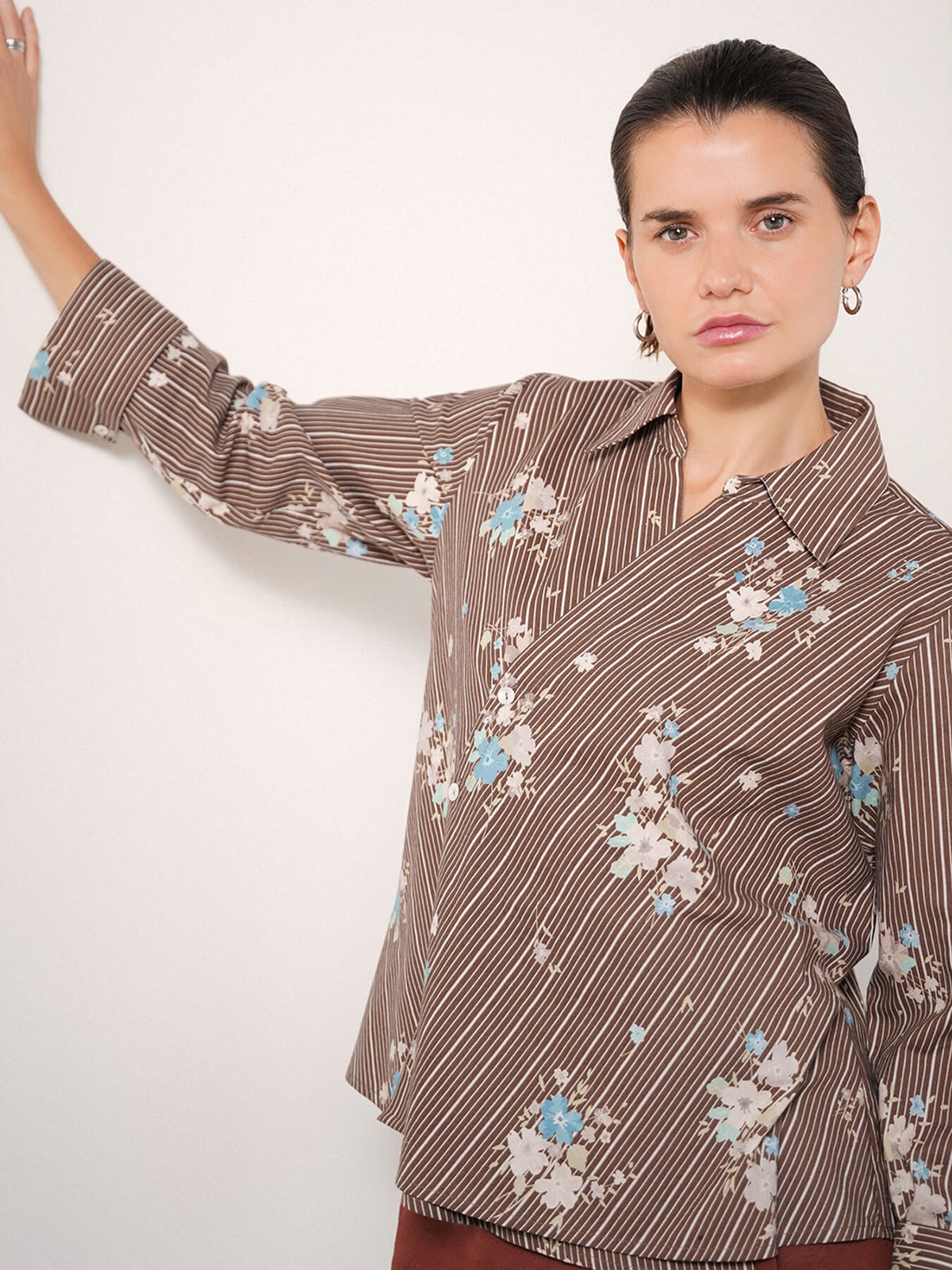 Pure Cotton Floral Shirt - Brown