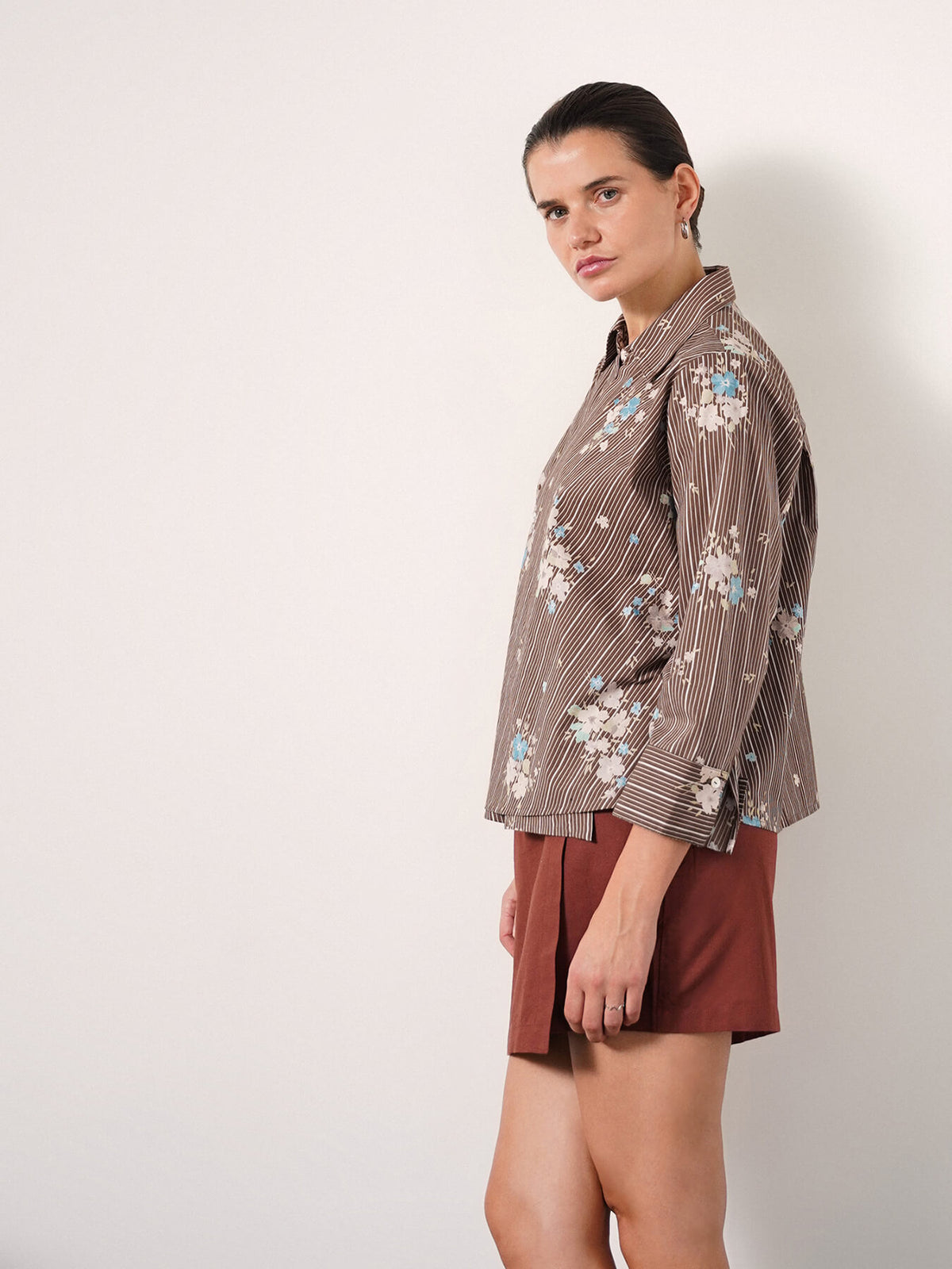 Pure Cotton Floral Shirt - Brown