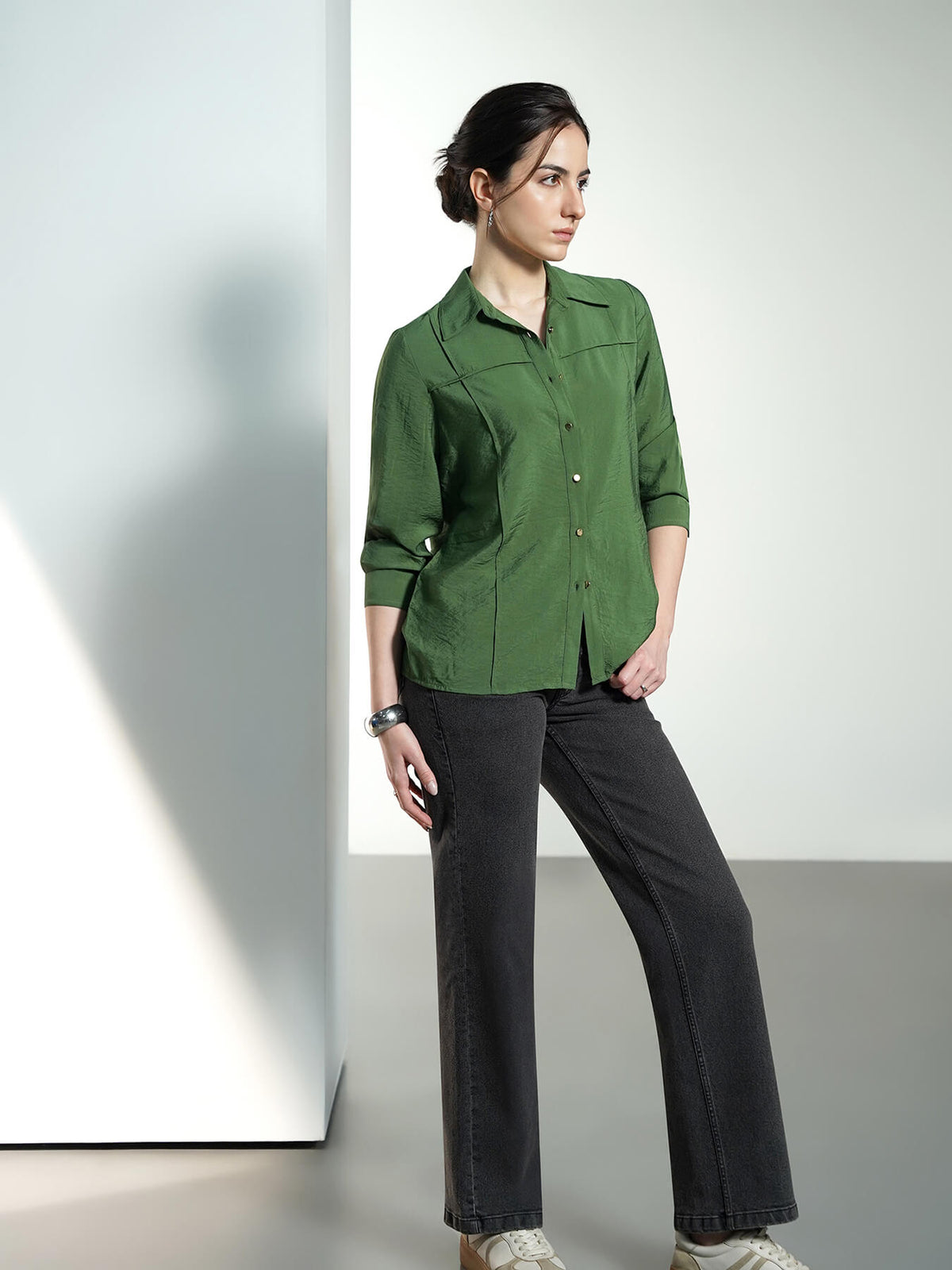 Pintuck Detail Shirt - Green