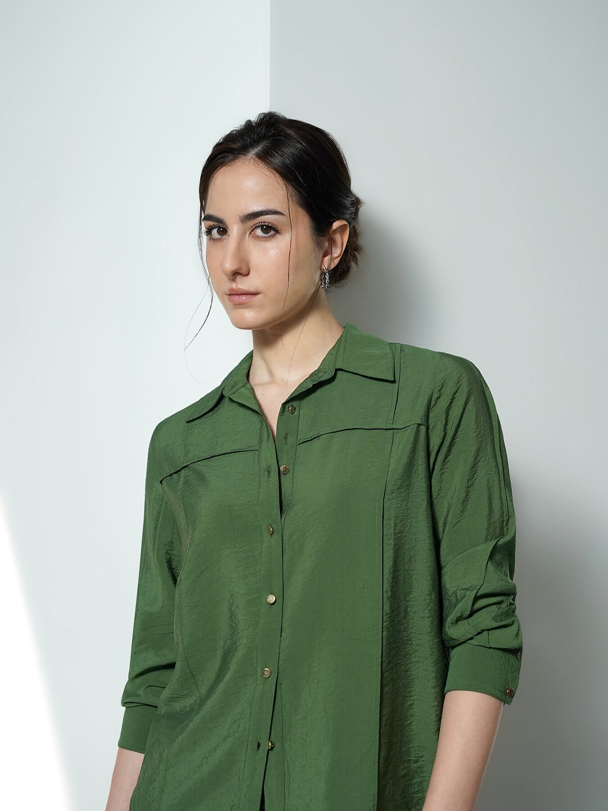 Pintuck Detail Shirt - Green