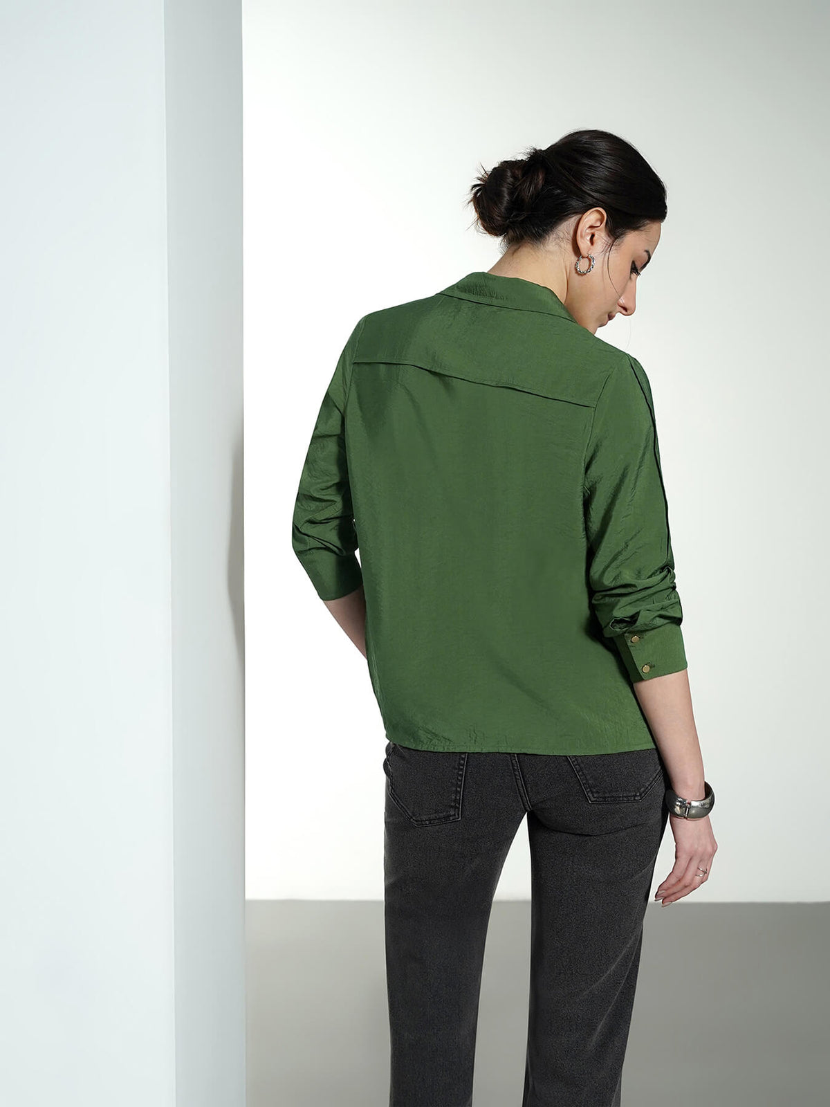 Pintuck Detail Shirt - Green