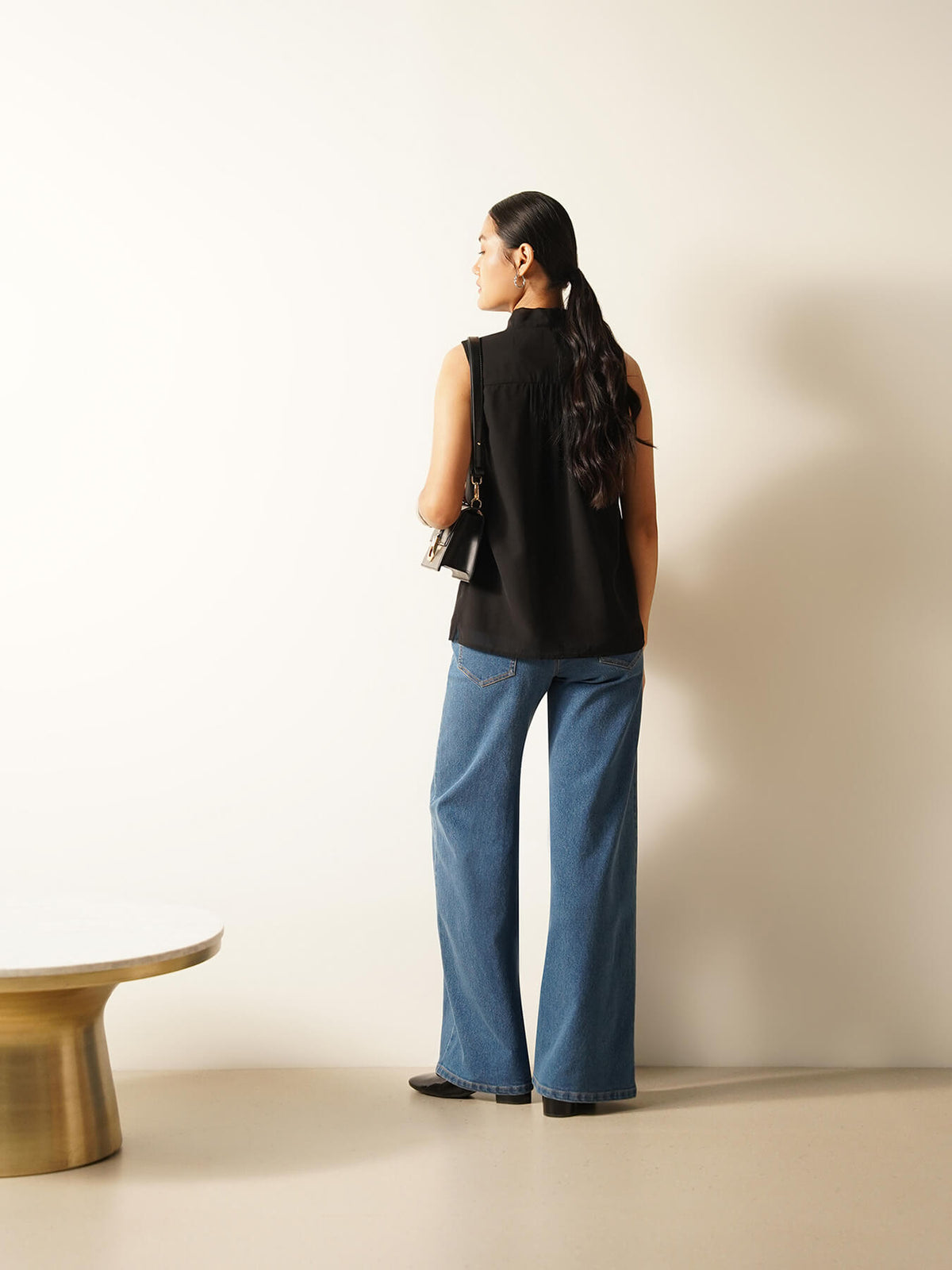 Tie-up V-Neck Shirt - Black