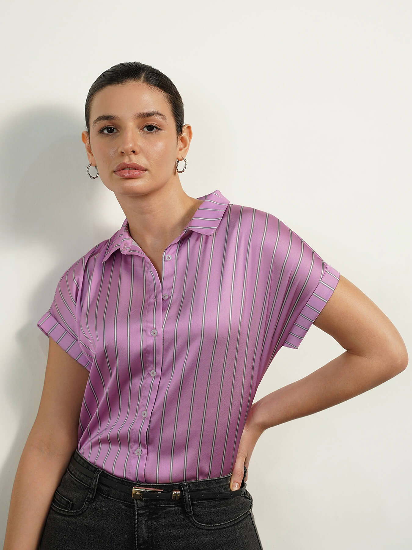 Striped Satin Shirt - Lilac